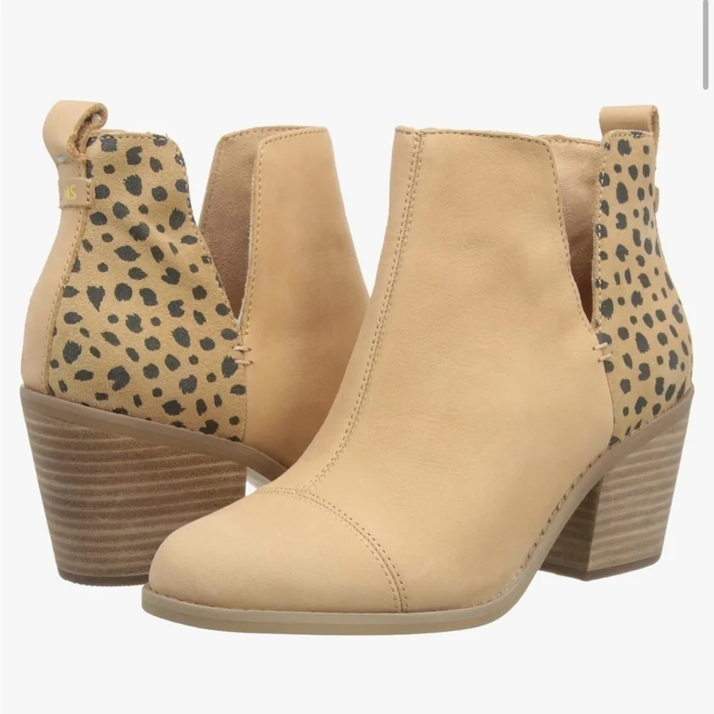 NEW TOMS Everly Women's Tan Cream Leopard Print Side Cut Slip On Ankle Boots